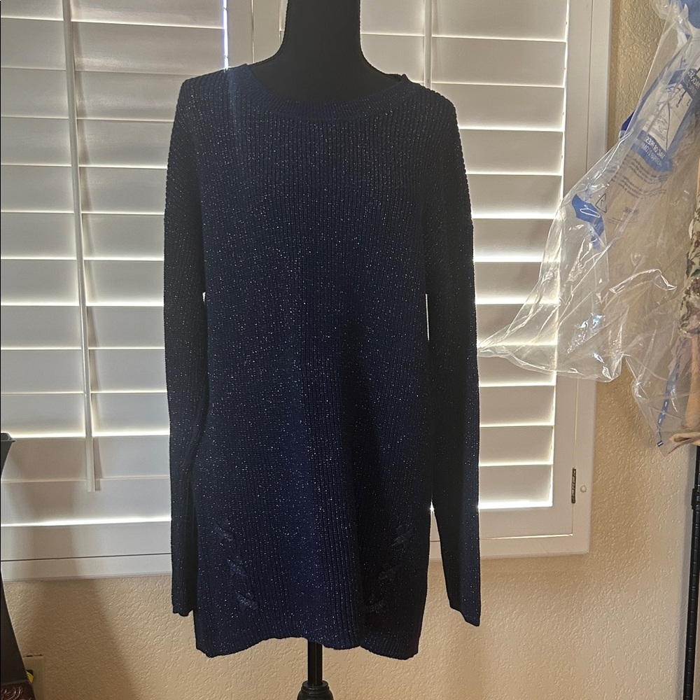 Elegant Navy Blue Women's Tunic Sweater
